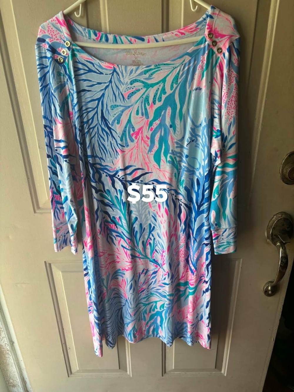 Lilly Pulitzer Aqua, Pink & Blue Leaf-Print Dress